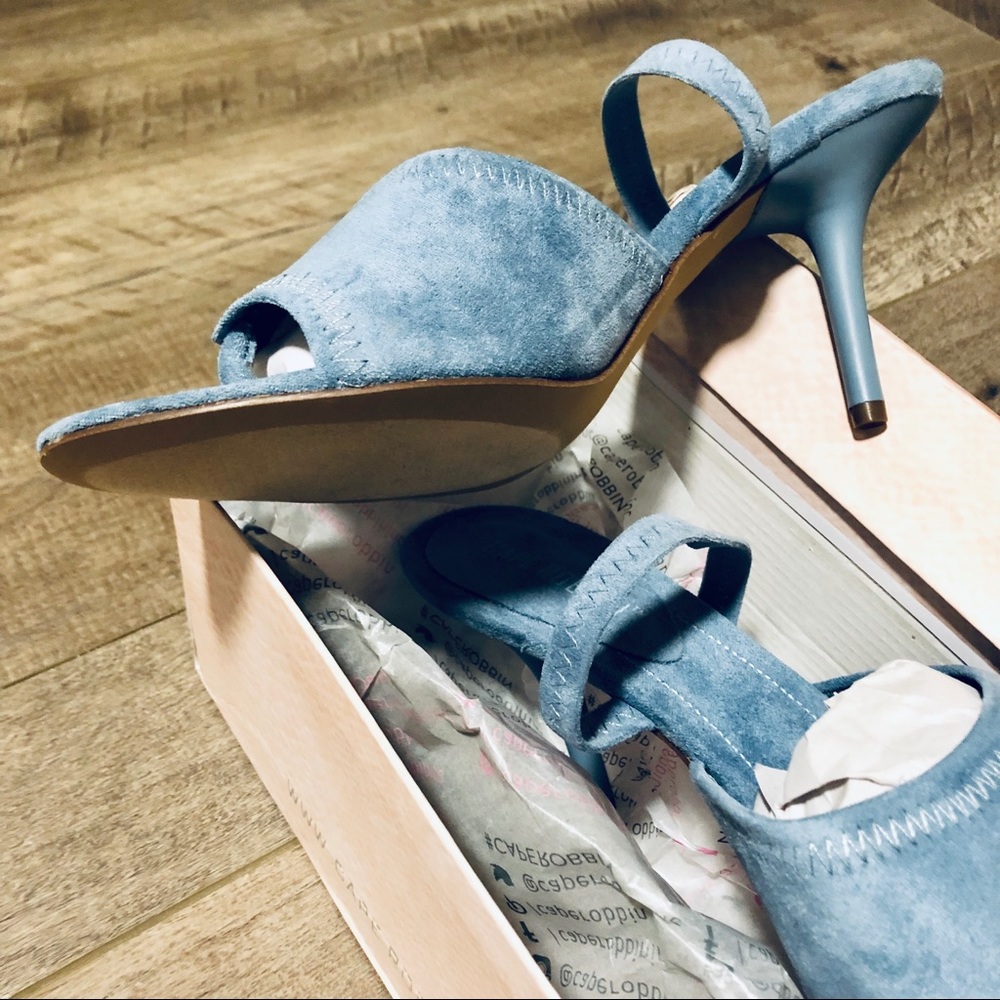 NWT baby blue suede genuine leather slingback kitty heels toe thong 3 1/4” heels - Picture 3 of 9
